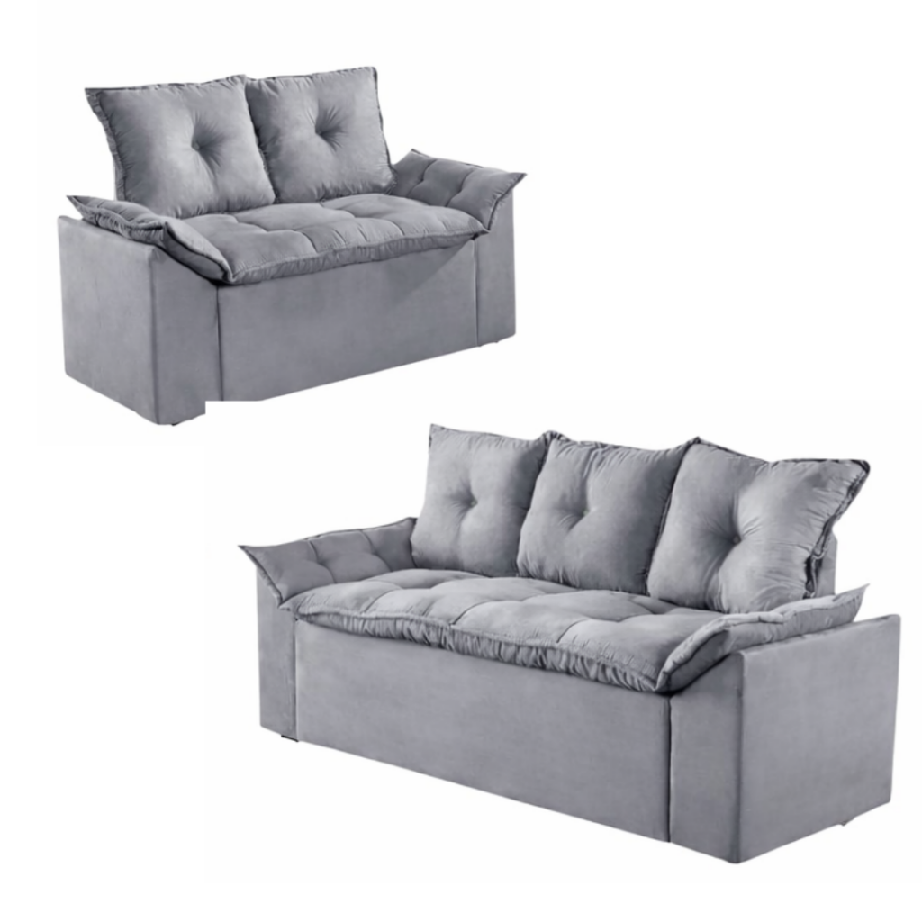 Conjunto de Sofá Veneza 2 e 3 Lugares JM - Suede Cinza