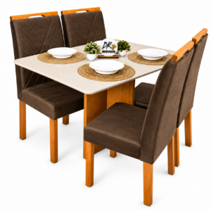 Mesa de Jantar Salinas Off White 120x80cm tampo Laqueado com 4 Cadeiras Cristal Cel Mesas - Marrom
