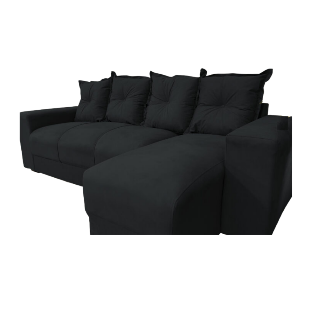 Estofado 3 Lugares Com Chaise JM - Suede Preto
