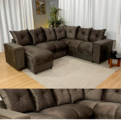 Estofado 6 Lugares em L Com Chaise Tecido Suede