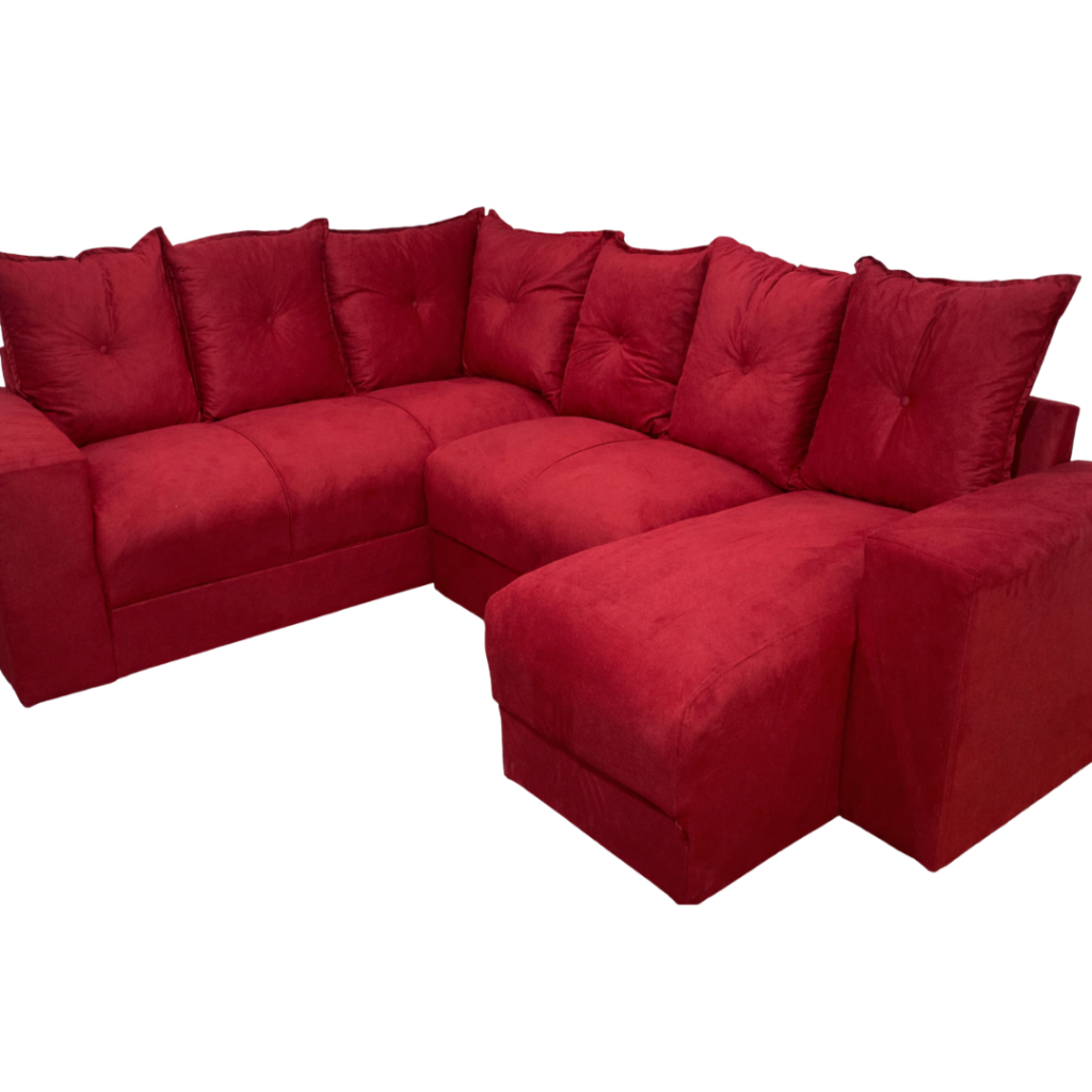 Alternative view of Estofado 6 Lugares em L Com Chaise JM - Suede Vermelho