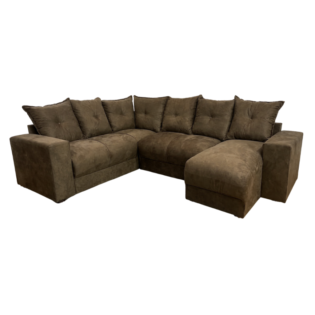 Estofado 6 Lugares em L Com Chaise JM - Suede Marrom