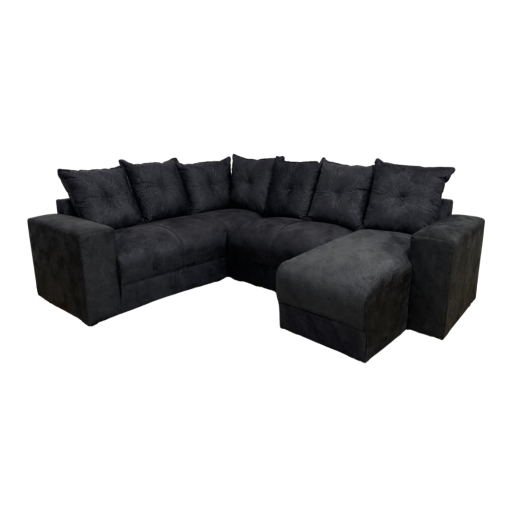Estofado 6 Lugares em L Com Chaise JM - Suede Preto