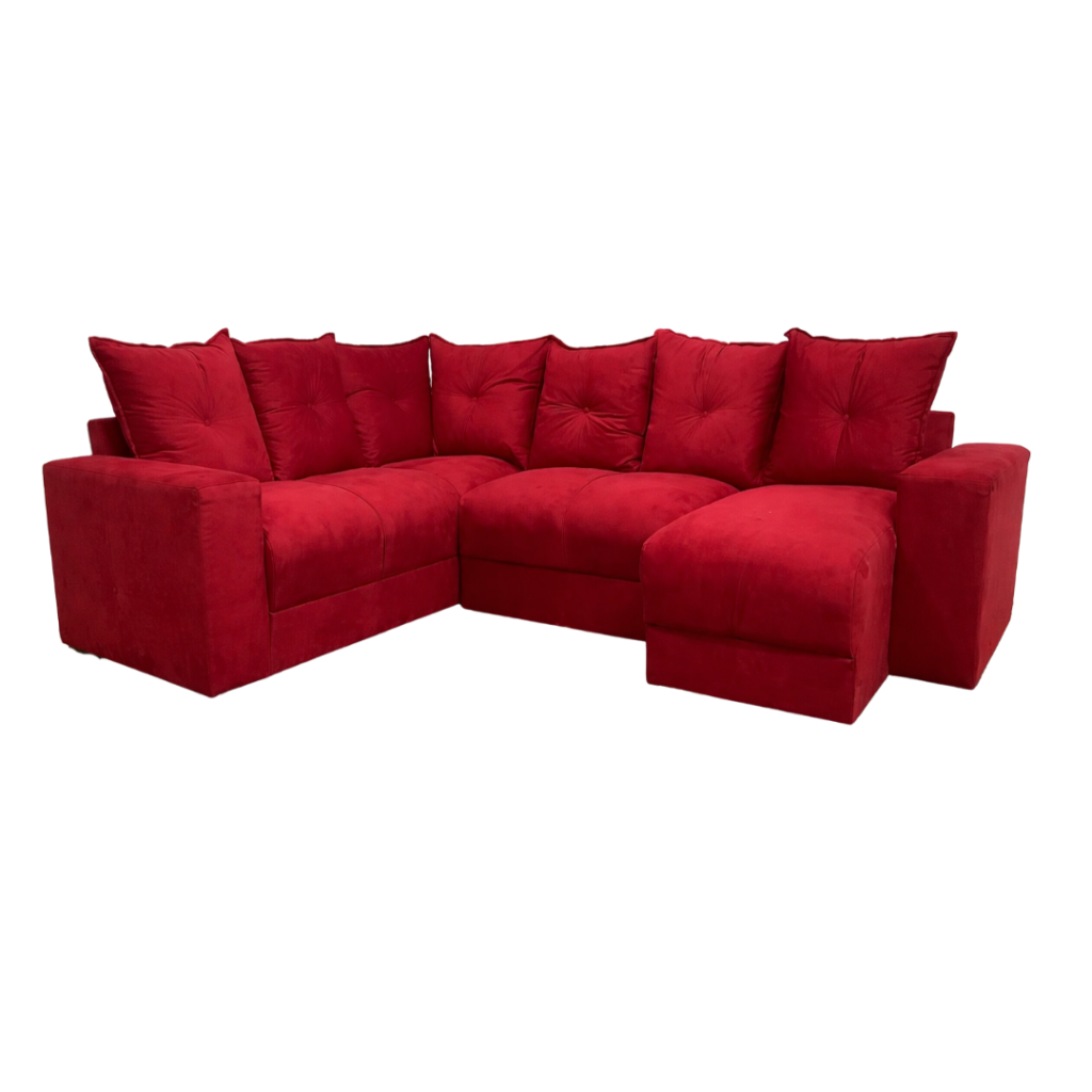 Estofado 6 Lugares em L Com Chaise JM - Suede Vermelho