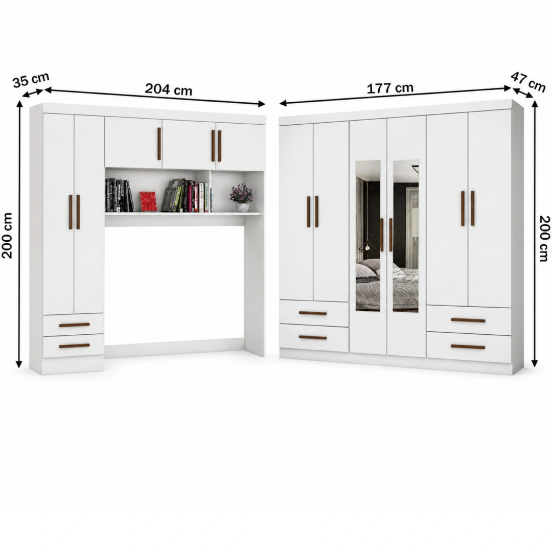 Guarda Roupa Modulado + Hercules Casal 6 portas Carioca - Branco - Imagem 3