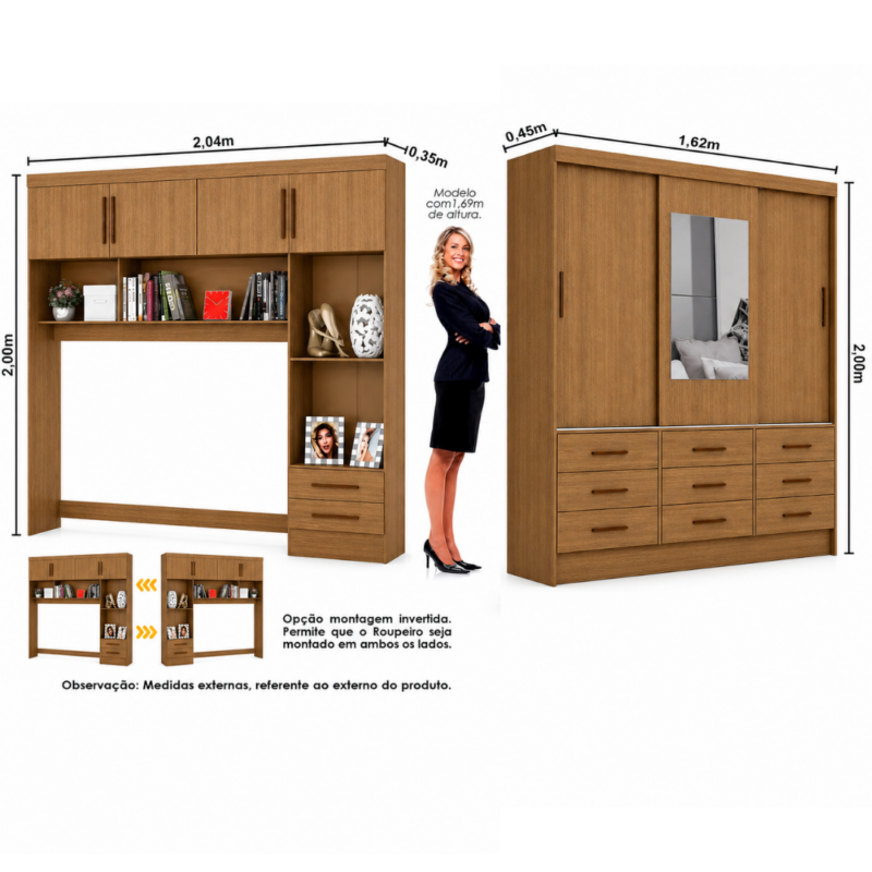 Alternative view of Guarda Roupa Modulado + Sevilha 3 Portas Luxo Carioca - Cinamomo
