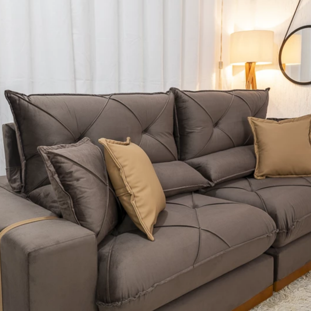Alternative view of Sofá Retrátil Reclinável 2.5 metros Gran Bello Suede Marrom – D33 e Molas Ensacadas ImpDecor
