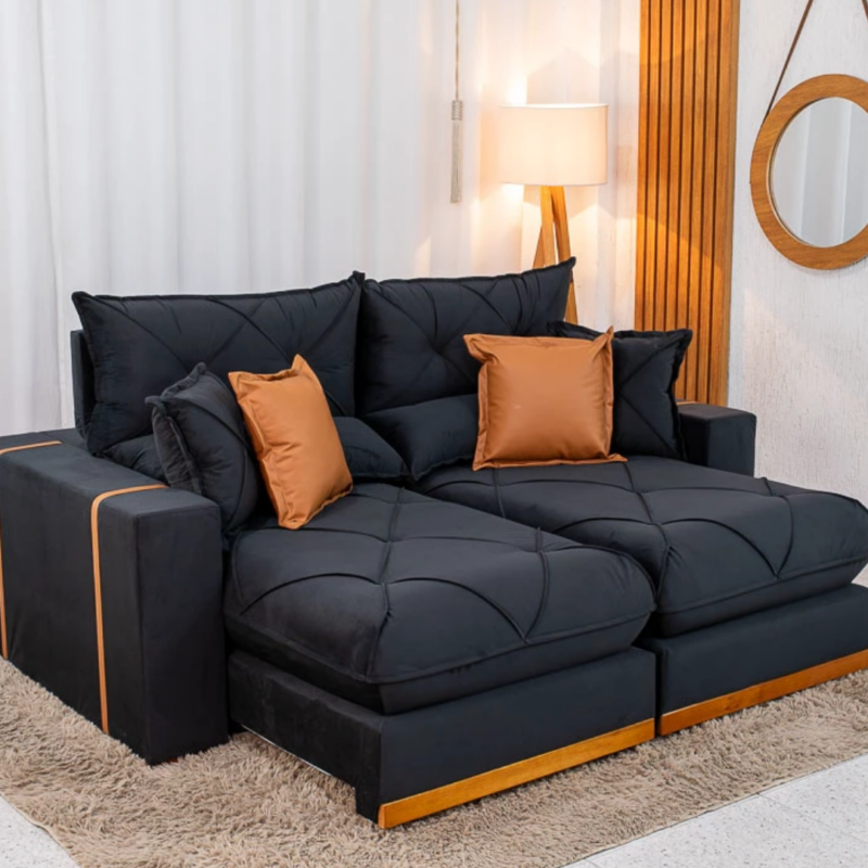 Alternative view of Sofá Retrátil Reclinável 2 metros Gran Bello Suede Preto – D33 e Molas Ensacadas ImpDecor