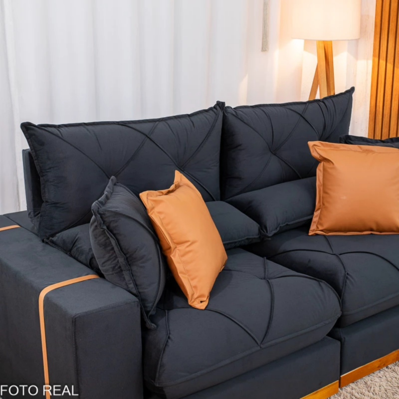 Alternative view of Sofá Retrátil Reclinável 2.30m Gran Bello Suede Preto – D33 e Molas Ensacadas ImpDecor