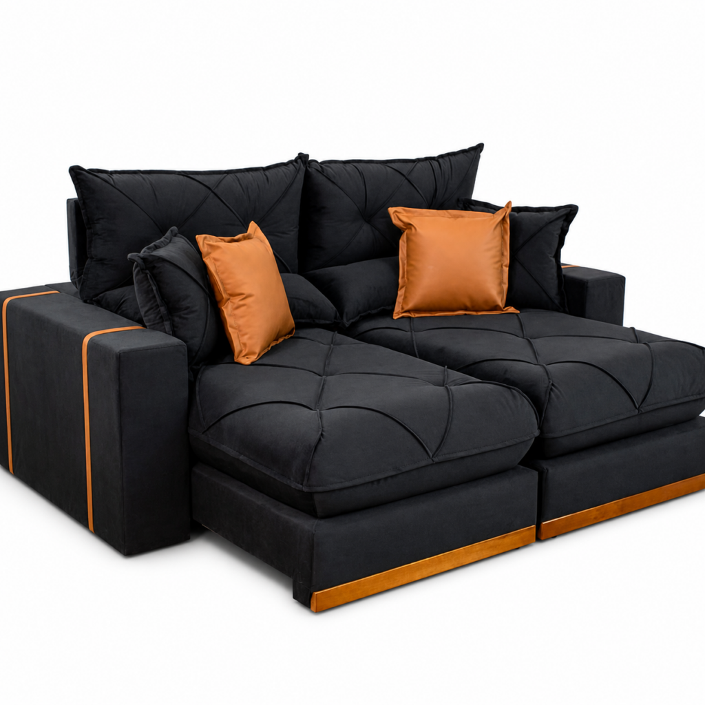 Sofá Retrátil Reclinável 2 metros Gran Bello Suede Preto – D33 e Molas Ensacadas ImpDecor