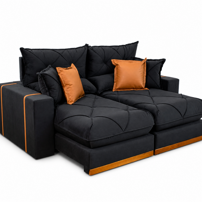 Sofá Retrátil Reclinável 2 metros Gran Bello Suede Preto – D33 e Molas Ensacadas ImpDecor