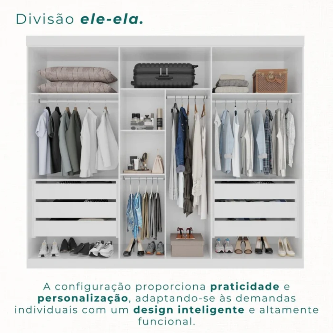 Guarda Roupa Gramado 6 Portas 6 Gavetas 100% MDF - Cinamomo Off - Valverde Novo Horizonte - Imagem 3