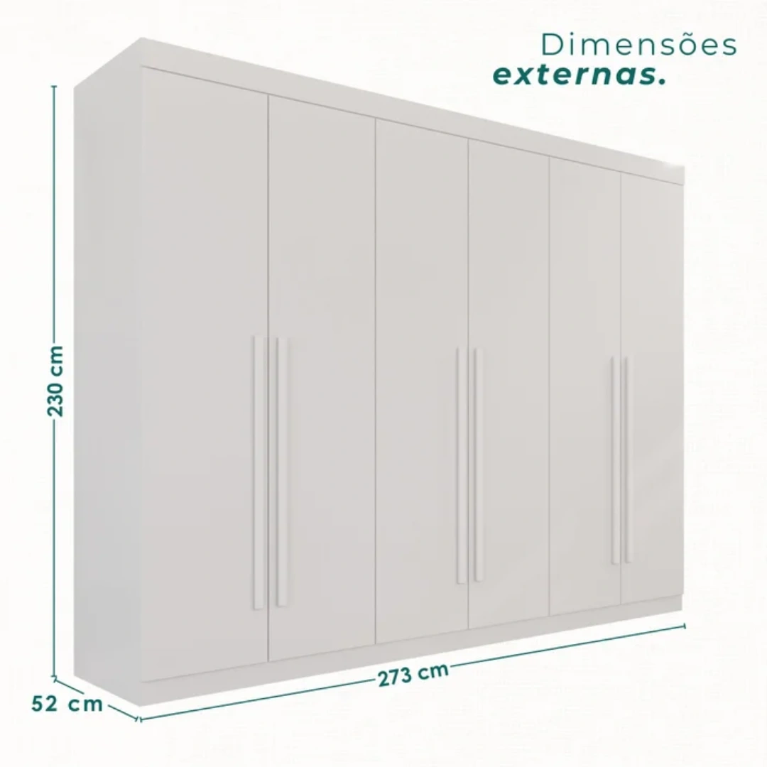 Guarda Roupa Gramado 6 Portas 6 Gavetas 100% MDF - Cinamomo Off - Valverde Novo Horizonte - Imagem 6