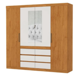 Guarda Roupa Imperio 4 Portas 6 Gavetas Com Espelho