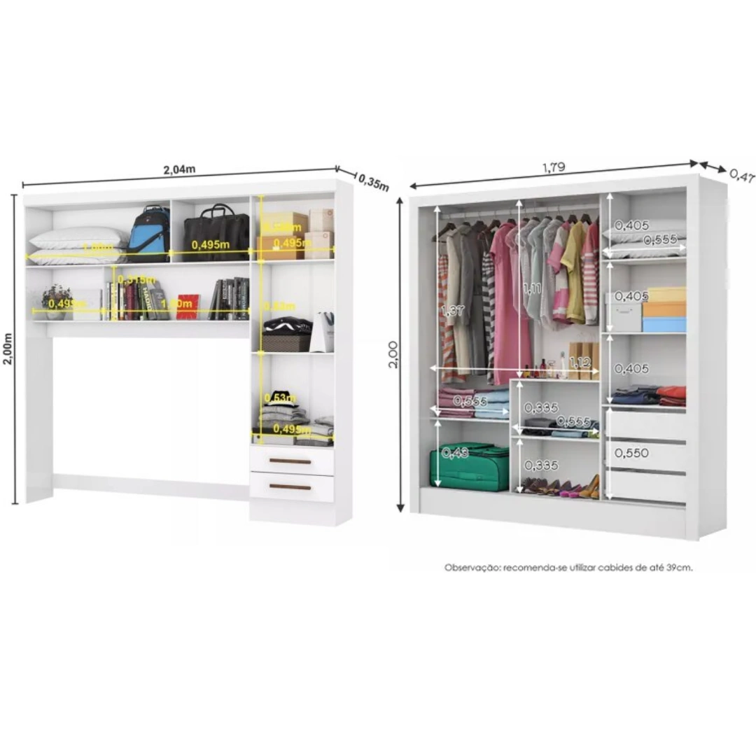 Guarda Roupa Modulado + Dubai Luxo 1 porta Espelho Carioca – Branco - Imagem 3