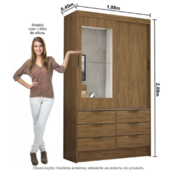 Alternative view of Guarda Roupa Sevilha Solteiro com Espelho 2 Portas 6 Gavetas