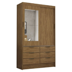 Guarda Roupa Sevilha Solteiro com Espelho 2 Portas 6 Gavetas