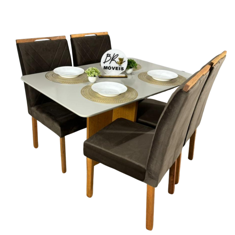 Mesa de Jantar Salinas Off White 120x80cm tampo Laqueado com 4 Cadeiras Cristal Cel Flex - Marrom
