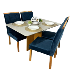 Mesa de Jantar Salinas Off White 120x80cm tampo Laqueado com 4 Cadeiras Cristal - Azul