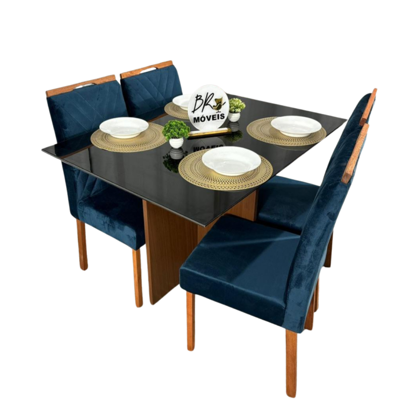 Mesa de Jantar Helo 120cmx80cm com 4 Cadeiras Cristal Grafite Carvalho Decor - Azul