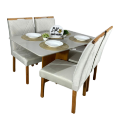 Mesa de Jantar Salinas Off White 120x80cm tampo Laqueado com 4 Cadeiras Cristal - Bege