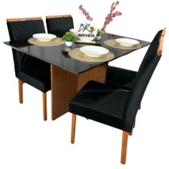 Mesa de Jantar Helo 120cmx80cm com 4 Cadeiras Cristal Grafite - Poliman