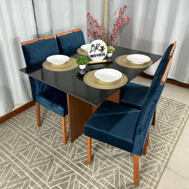 Alternative view of Mesa de Jantar Helo 120cmx80cm com 4 Cadeiras Cristal Grafite Carvalho Decor - Azul