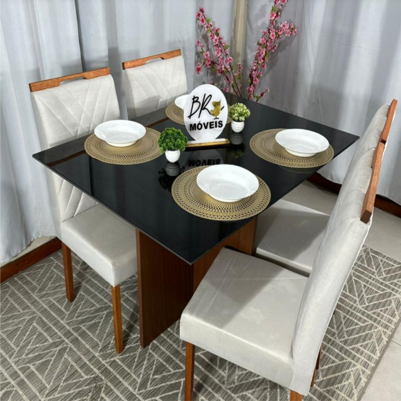 Alternative view of Mesa de Jantar Helo 120cmx80cm com 4 Cadeiras Cristal Grafite Carvalho Decor - Bege