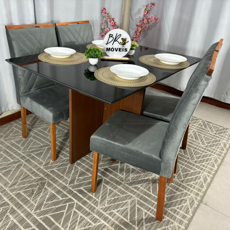 Alternative view of Mesa de Jantar Helo 120cmx80cm com 4 Cadeiras Cristal Grafite Carvalho Decor - Cinza