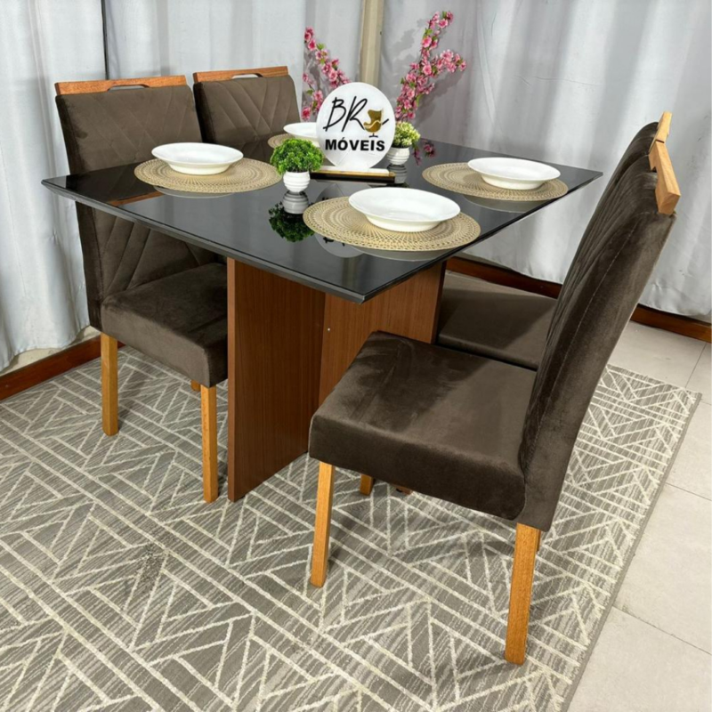 Alternative view of Mesa de Jantar Helo 120cmx80cm com 4 Cadeiras Cristal Grafite Carvalho Decor - Marrom