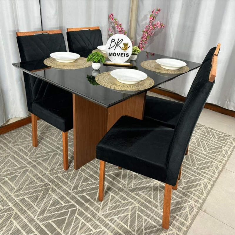 Alternative view of Mesa de Jantar Helo 120cmx80cm com 4 Cadeiras Cristal Grafite Carvalho Decor - Preto