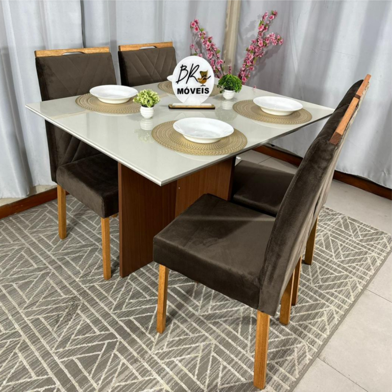 Alternative view of Mesa de Jantar Helo Off White - 120cmx80cm com 4 Cadeiras Cristal Carvalho Decor - Marrom