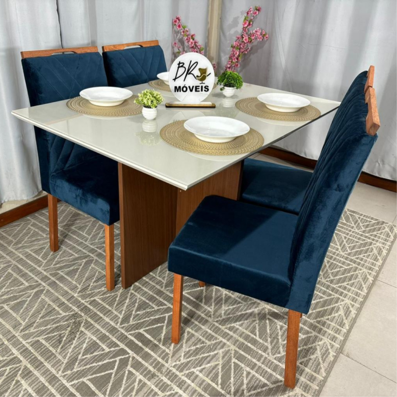 Alternative view of Mesa de Jantar Helo Off White - 120cmx80cm com 4 Cadeiras Cristal Carvalho Decor - Azul