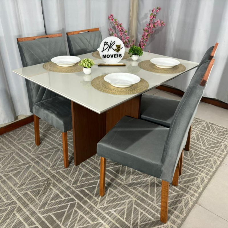 Alternative view of Mesa de Jantar Helo Off White - 120cmx80cm com 4 Cadeiras Cristal Carvalho Decor - Cinza