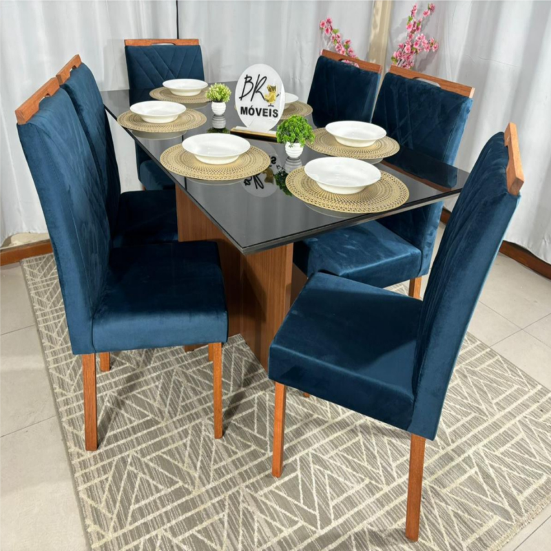 Alternative view of Mesa de Jantar Helo 160cmx90cm com 6 Cadeiras Cristal Grafite Carvalho Decor - Azul