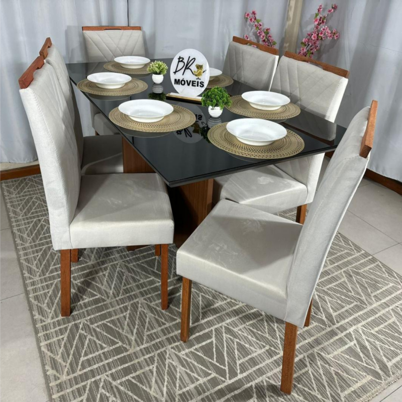 Alternative view of Mesa de Jantar Helo 160cmx90cm com 6 Cadeiras Cristal Grafite Carvalho Decor - Bege