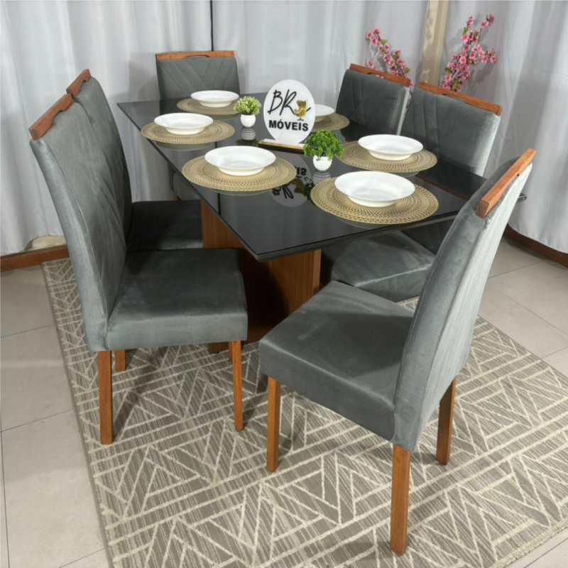 Alternative view of Mesa de Jantar Helo 160cmx90cm com 6 Cadeiras Cristal Grafite Carvalho Decor - Cinza