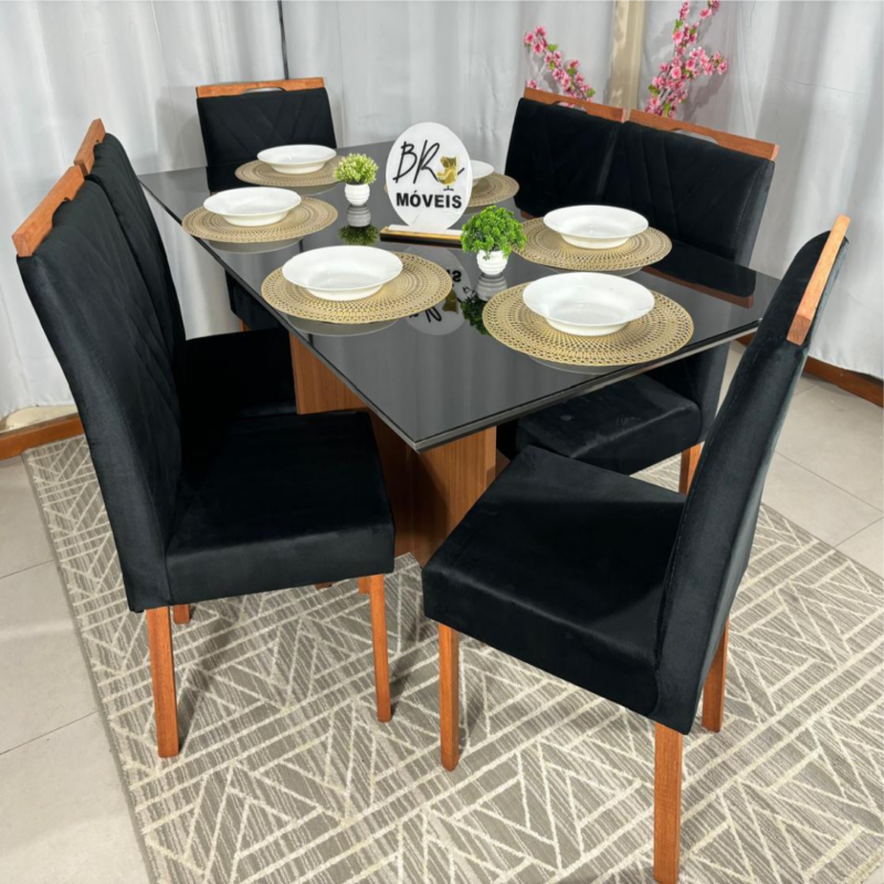 Alternative view of Mesa de Jantar Helo 160cmx90cm com 6 Cadeiras Cristal Grafite Carvalho Decor - Preto