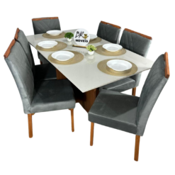 Mesa de Jantar Helo 160cmx90cm com 6 Cadeiras Cristal - Poliman