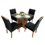 Mesa de Jantar Helo 90x90cm com 4 Cadeiras Cristal Grafite - Poliman