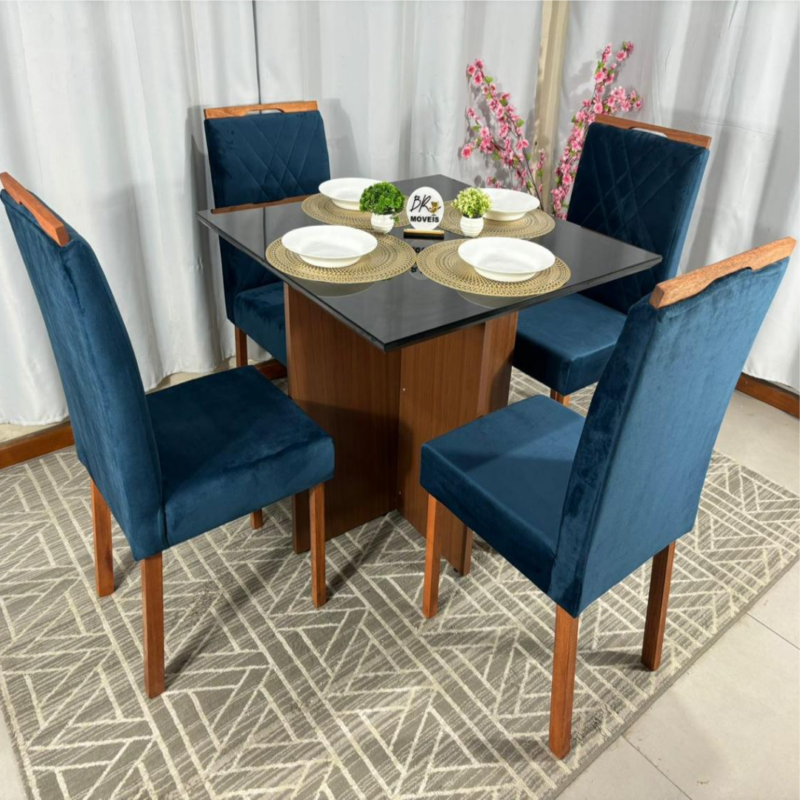 Alternative view of Mesa de Jantar Helo 90x90cm com 4 Cadeiras Cristal Grafite Carvalho Decor - Azul