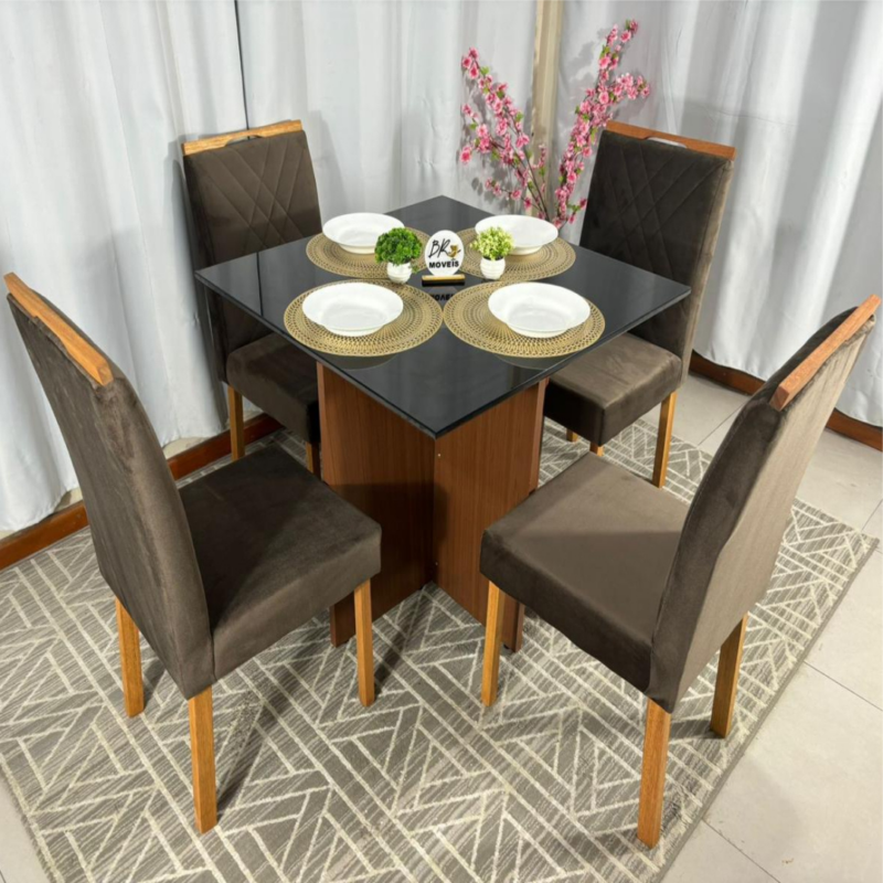 Alternative view of Mesa de Jantar Helo 90x90cm com 4 Cadeiras Cristal Grafite Carvalho Decor - Marrom