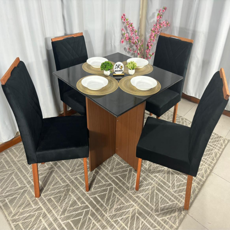 Alternative view of Mesa de Jantar Helo 90x90cm com 4 Cadeiras Cristal Grafite Carvalho Decor - Preto