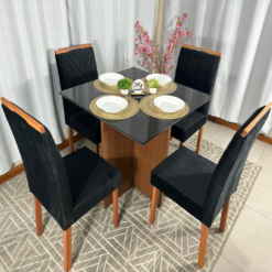 Alternative view of Mesa de Jantar Helo 90x90cm com 4 Cadeiras Cristal Grafite - Poliman