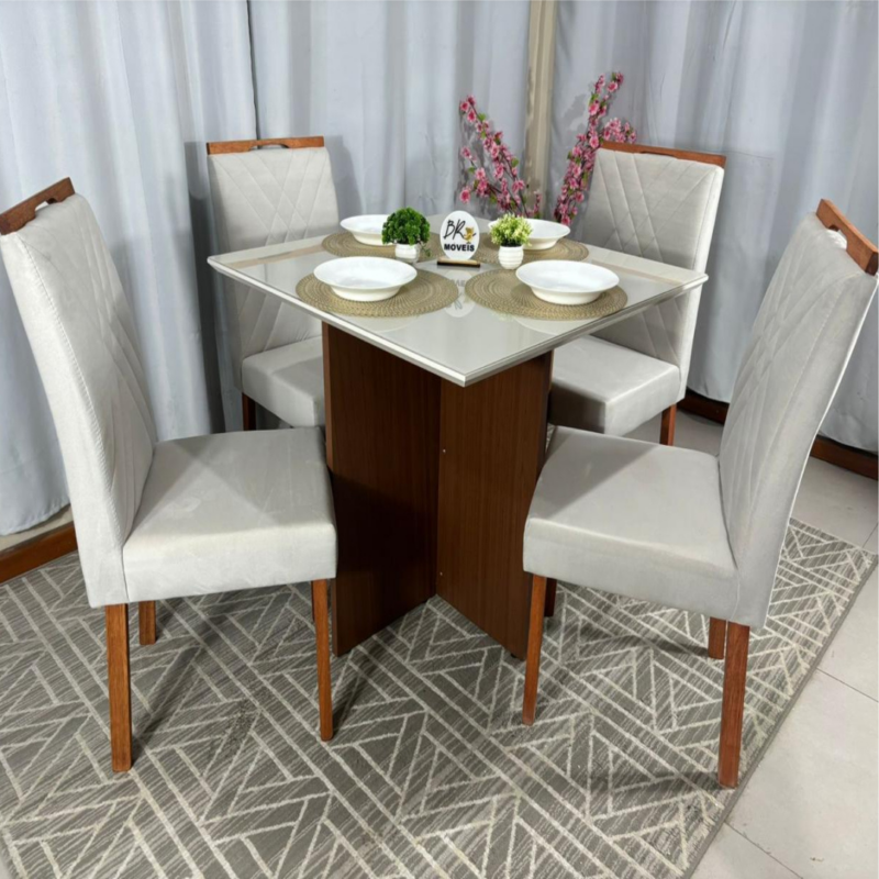 Alternative view of Mesa de Jantar Helo Off White 90x90cm com 4 Cadeiras Cristal Carvalho Decor - Bege