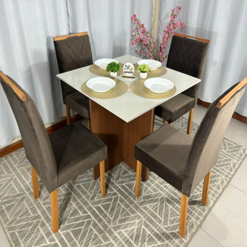 Alternative view of Mesa de Jantar Helo Off White 90x90cm com 4 Cadeiras Cristal Carvalho Decor - Marrom