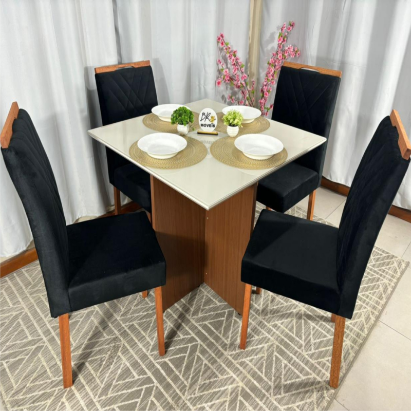 Alternative view of Mesa de Jantar Helo Off White 90x90cm com 4 Cadeiras Cristal Carvalho Decor - Preto