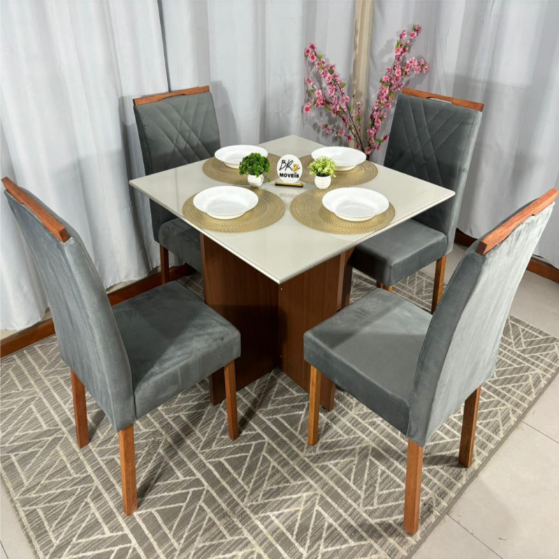 Alternative view of Mesa de Jantar Helo Off White 90x90cm com 4 Cadeiras Cristal Carvalho Decor - Cinza