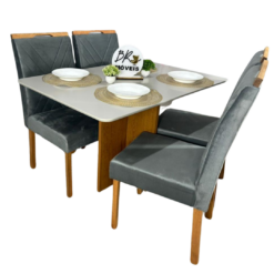 Mesa de Jantar Salinas 120x80cm com 4 Cadeiras Cristal