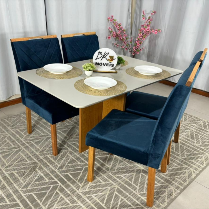 Alternative view of Mesa de Jantar Salinas Off White 120x80cm tampo Laqueado com 4 Cadeiras Cristal Cel Flex - Azul